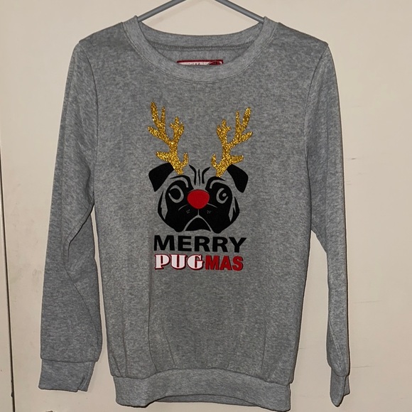 Merry Pugmas Grey Sweater - Picture 1 of 3